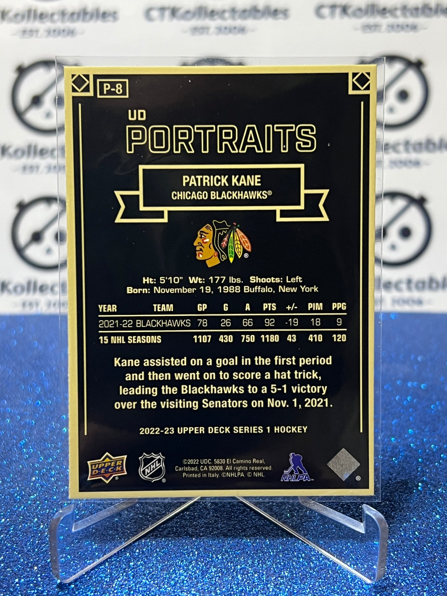 2022-23 UPPER DECK PATRICK KANE # P-8 PORTRAITS CHICAGO BLACKHAWKS HOCKEY CARD