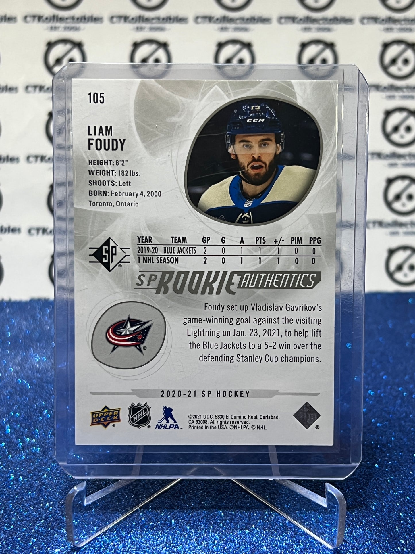 2020-21 UPPER DECK SP LIAM FOUDY # 105 ROOKIE COLUMBUS BLUE JACKETS NHL HOCKEY CARD