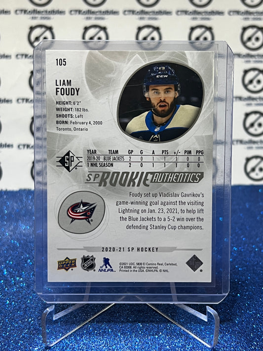 2020-21 UPPER DECK SP LIAM FOUDY # 105 ROOKIE COLUMBUS BLUE JACKETS NHL HOCKEY CARD