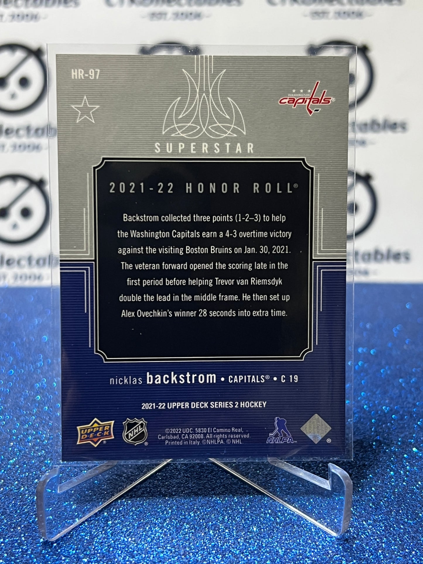 2021-22 UPPER DECK NICKLAS BACKSTROM # HR-97 HONOR ROLL WASHINGTON CAPITALS HOCKEY CARD