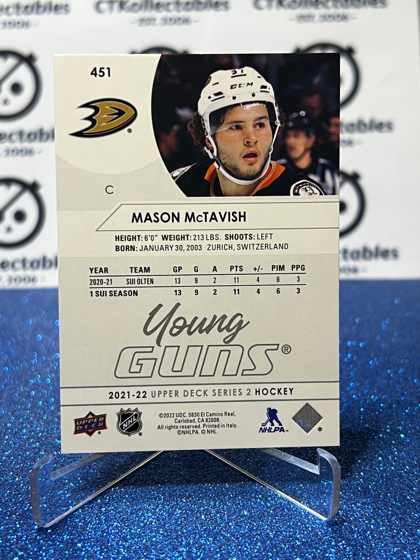 2021-22 UPPER DECK MASON McTAVISH # 451 RC YOUNG GUNS ANAHEIM DUCKS CARD