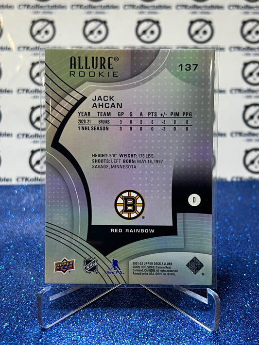 2021-22 UPPER DECK ALLURE JACK AHCAN # 137 RED ROOKIE BOSTON BRUINS NHL HOCKEY CARD