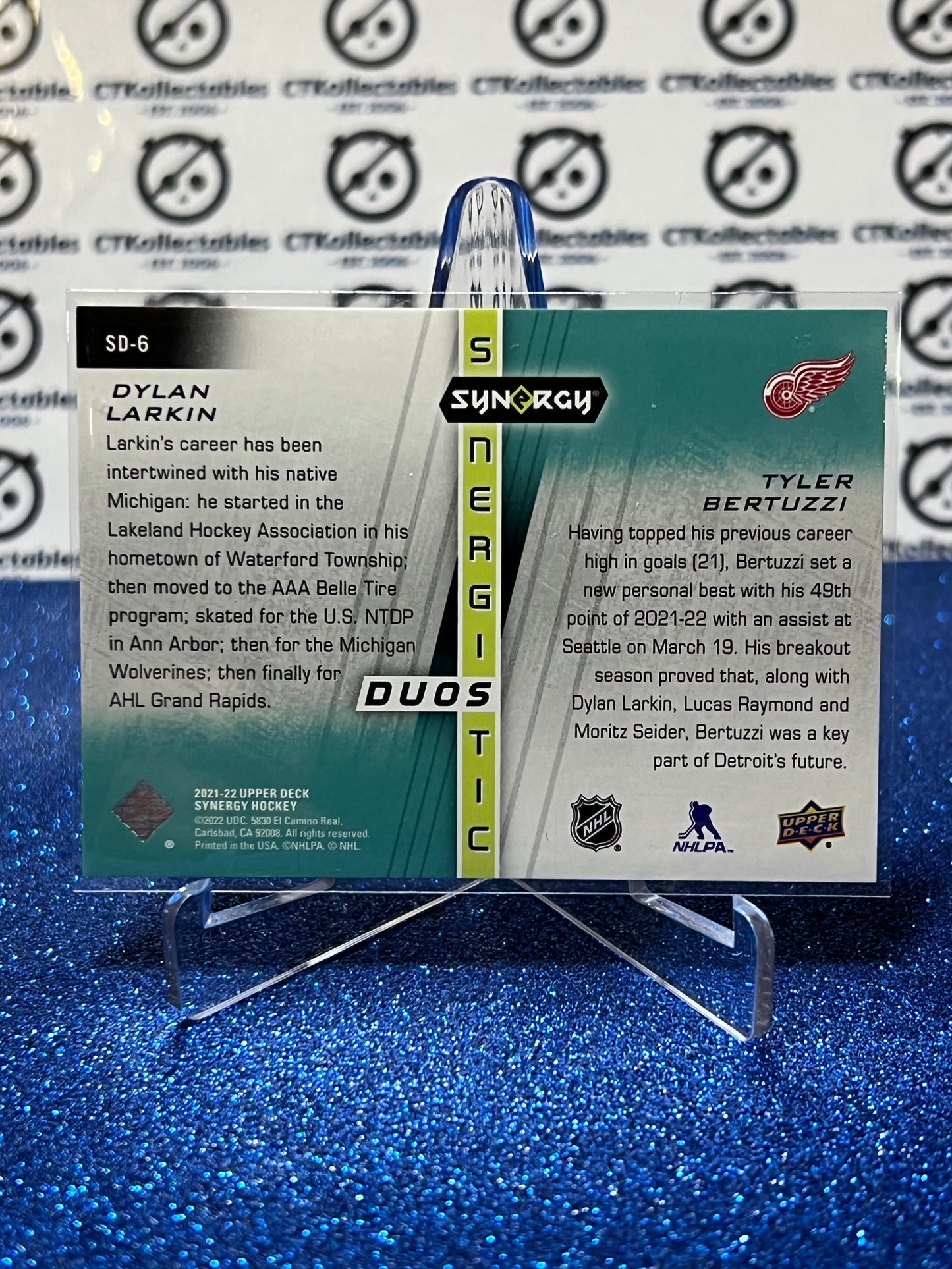 2021-22 UPPER DECK SYNERGY TYLER BERTUZZI DYLAN LARKIN # SD-6 DETROIT RED WINGS NHL HOCKEY CARD