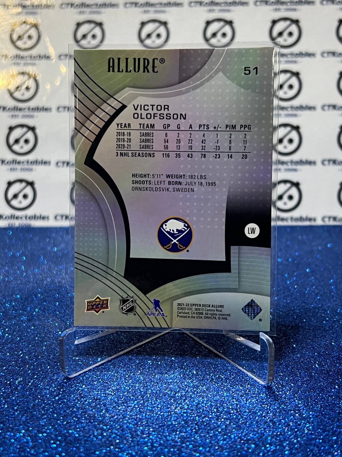 2021-22 UPPER DECK ALLURE VICTOR OLOFSSON # 51 BUFFALO SABRES NHL HOCKEY CARD