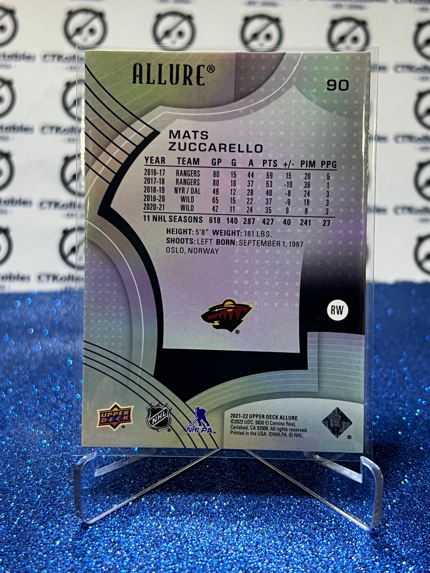 2021-22 UPPER DECK ALLURE MATS ZUCCARELLO # 90 MINNESOTA WILD HOCKEY CARD
