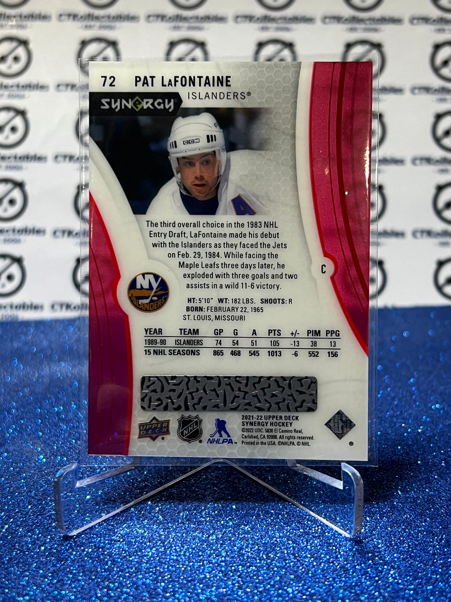 2021-22 UPPER DECK SYNERGY PAT LaFONTAINE # 72 RED BOUNTY NY ISLANDERS HOCKEY CARD