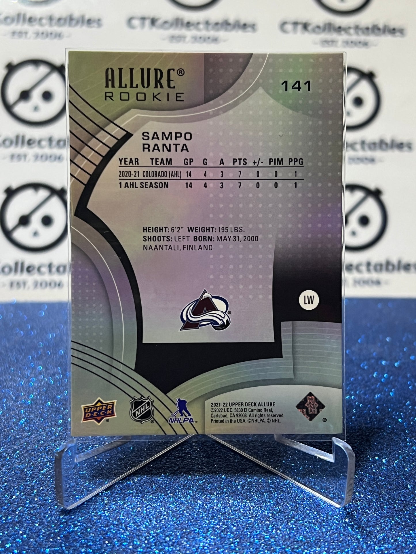 2021-22 UPPER DECK ALLURE SAMPO RANTA # 141 RC COLORADO AVALANCHE NHL HOCKEY TRADING CARD