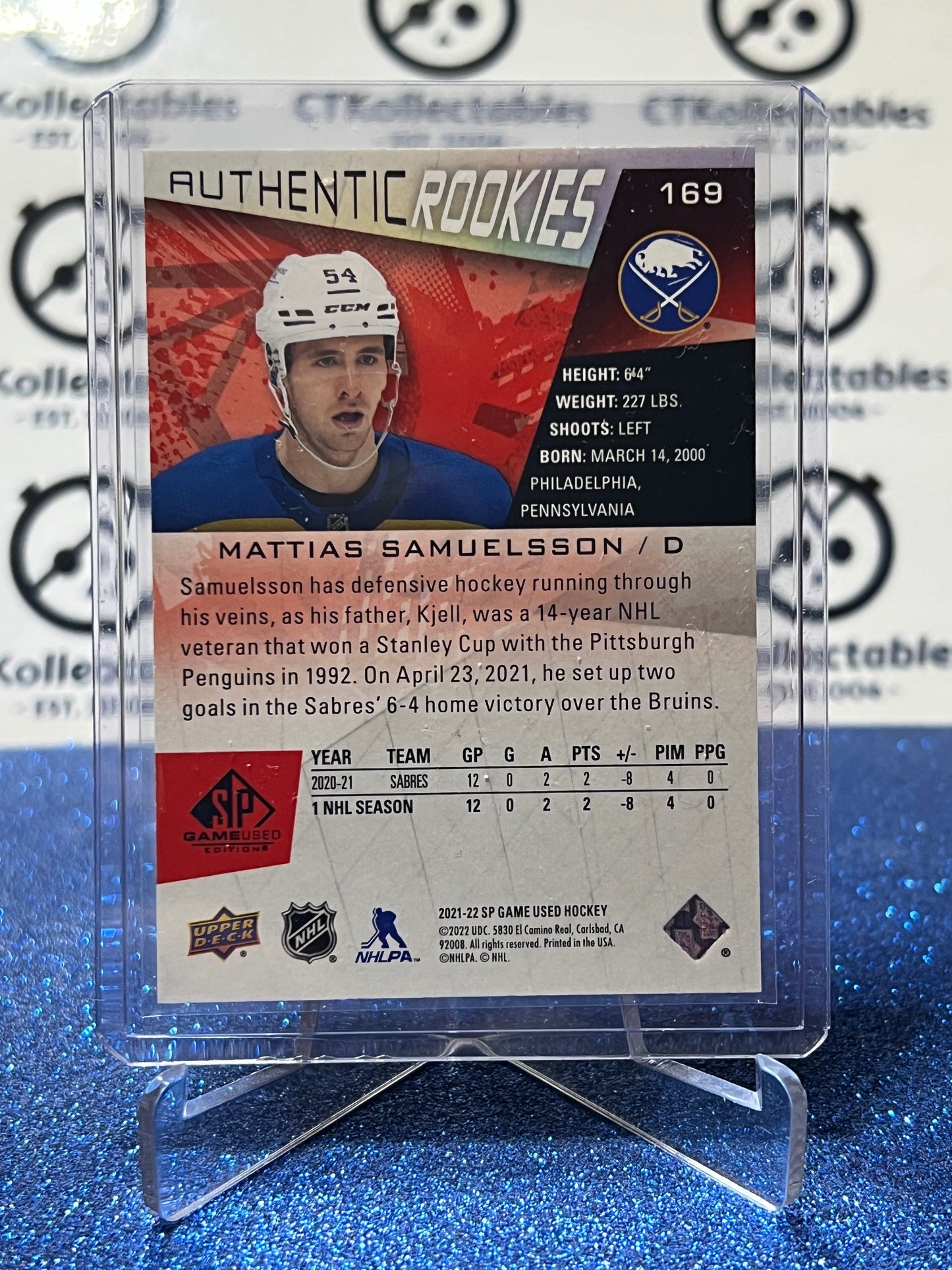 2021-22 UPPER DECK SP MATTIAS SAMUELSSON # 169 AUTHENTIC ROOKIE BUFFALO SABRES /205 NHL HOCKEY CARD