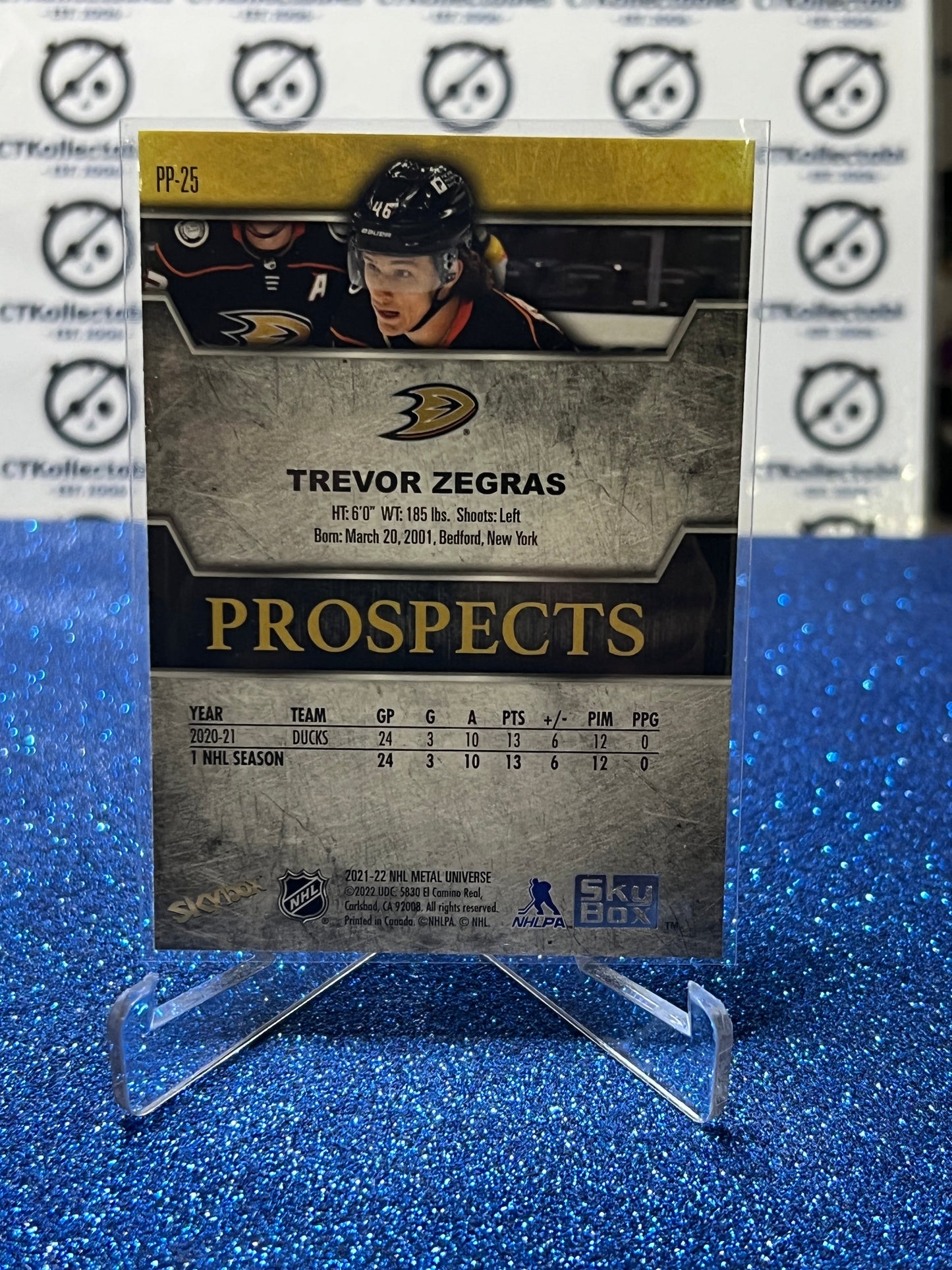 2021-22 SKYBOX METAL TREVOR ZEGRAS # PP-25 PROSPECTS ANAHEIM DUCKS NHL HOCKEY CARD