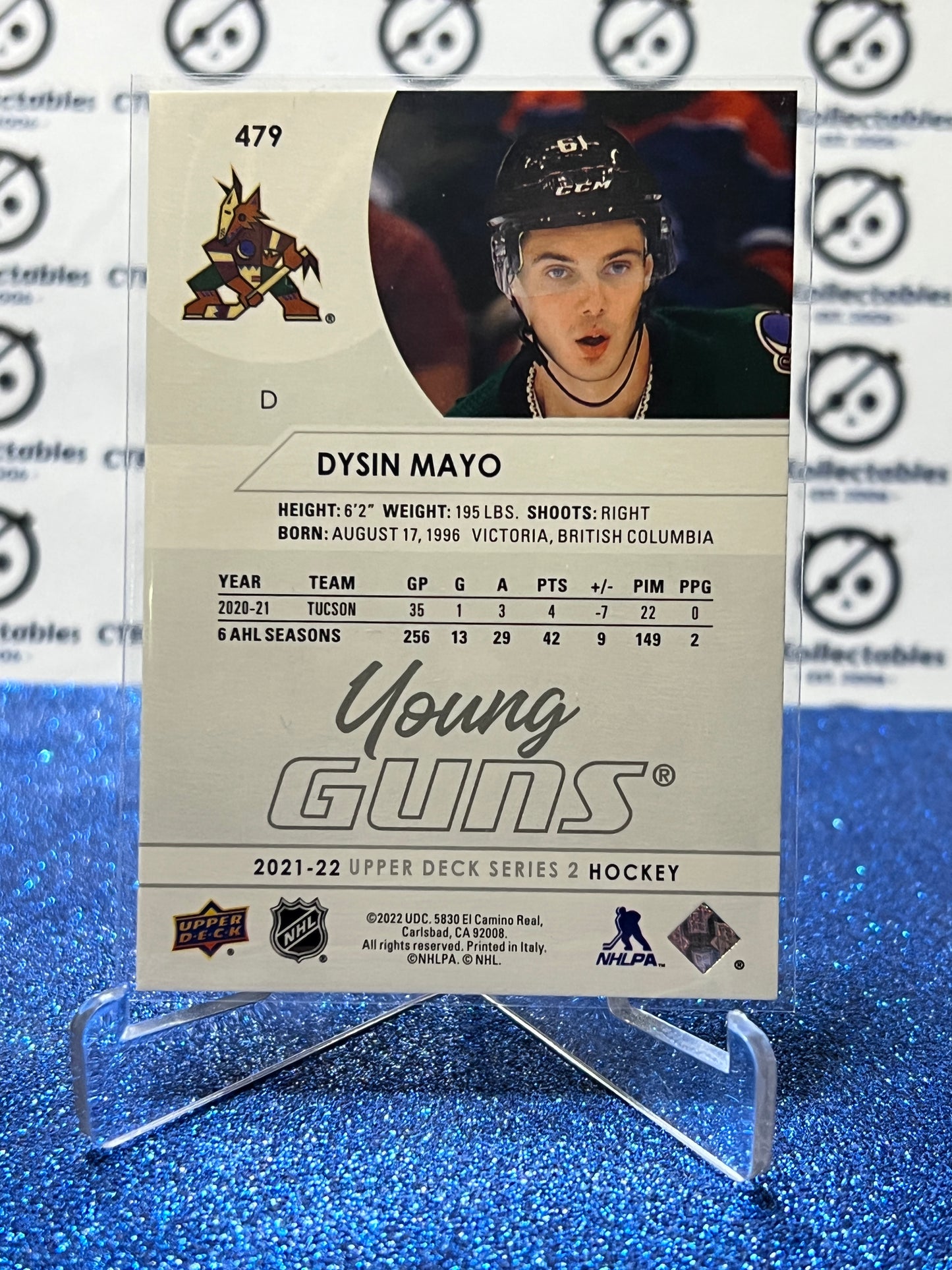 2021-22 UPPER DECK DYSIN MAYO # 479 YOUNG GUNS ROOKIE ARIZONA COYOTES HOCKEY CARD