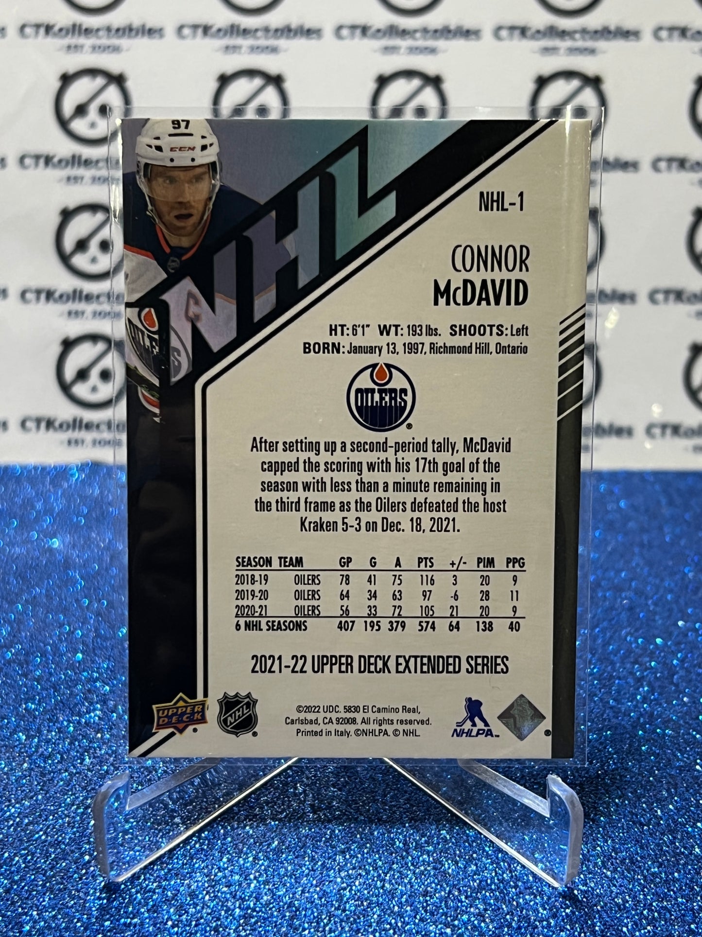2021-22 UPPER DECK CONNOR McDAVID # NHL-1 HOLO GrFX EDMONTON OILERS HOCKEY CARD