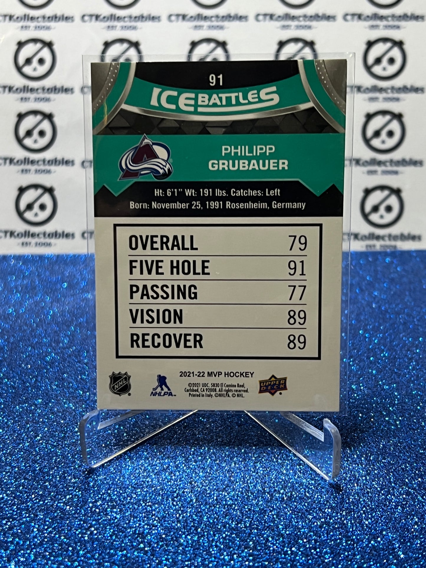 2021-22 UPPER DECK MVP PHILIPP GRUBAUER # 91 ICE BATTLES COLORADO AVALANCHE HOCKEY CARD
