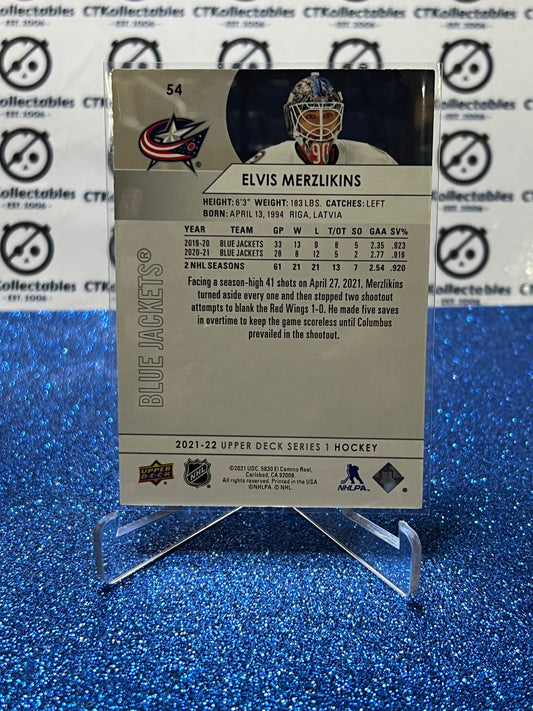 2021-22 UPPER DECK ELVIS MERZLIKINS # 54 COLUMBUS BLUE JACKETS HOCKEY CARD