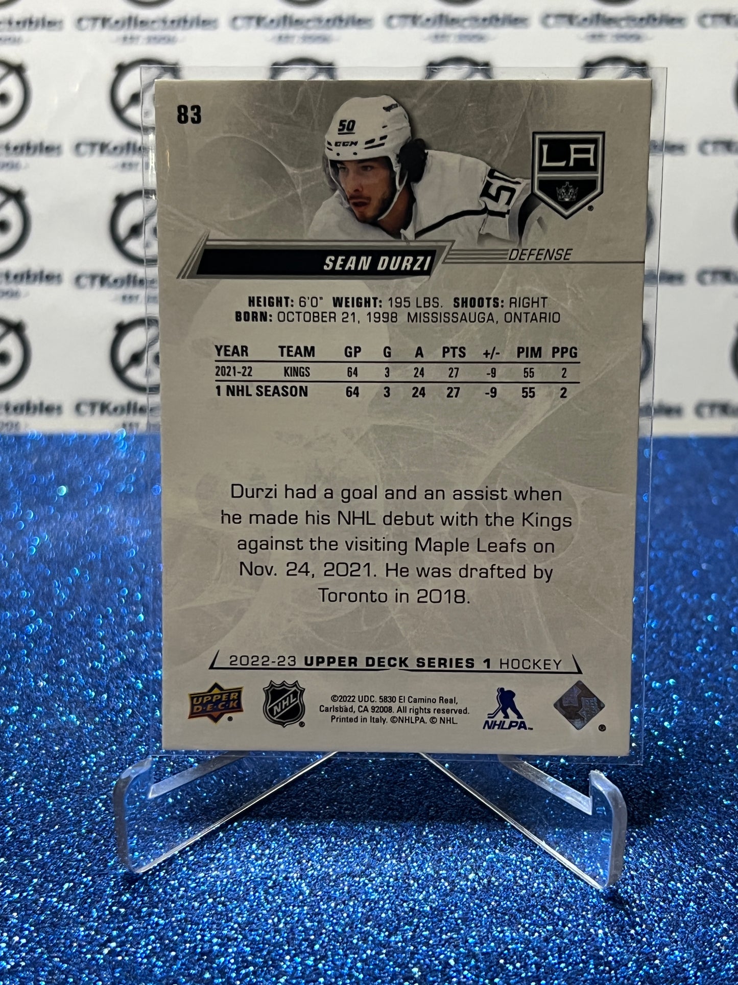 2022-23 UPPER DECK SEAN DURZI # 83 ROOKIE L A KINGS HOCKEY CARD
