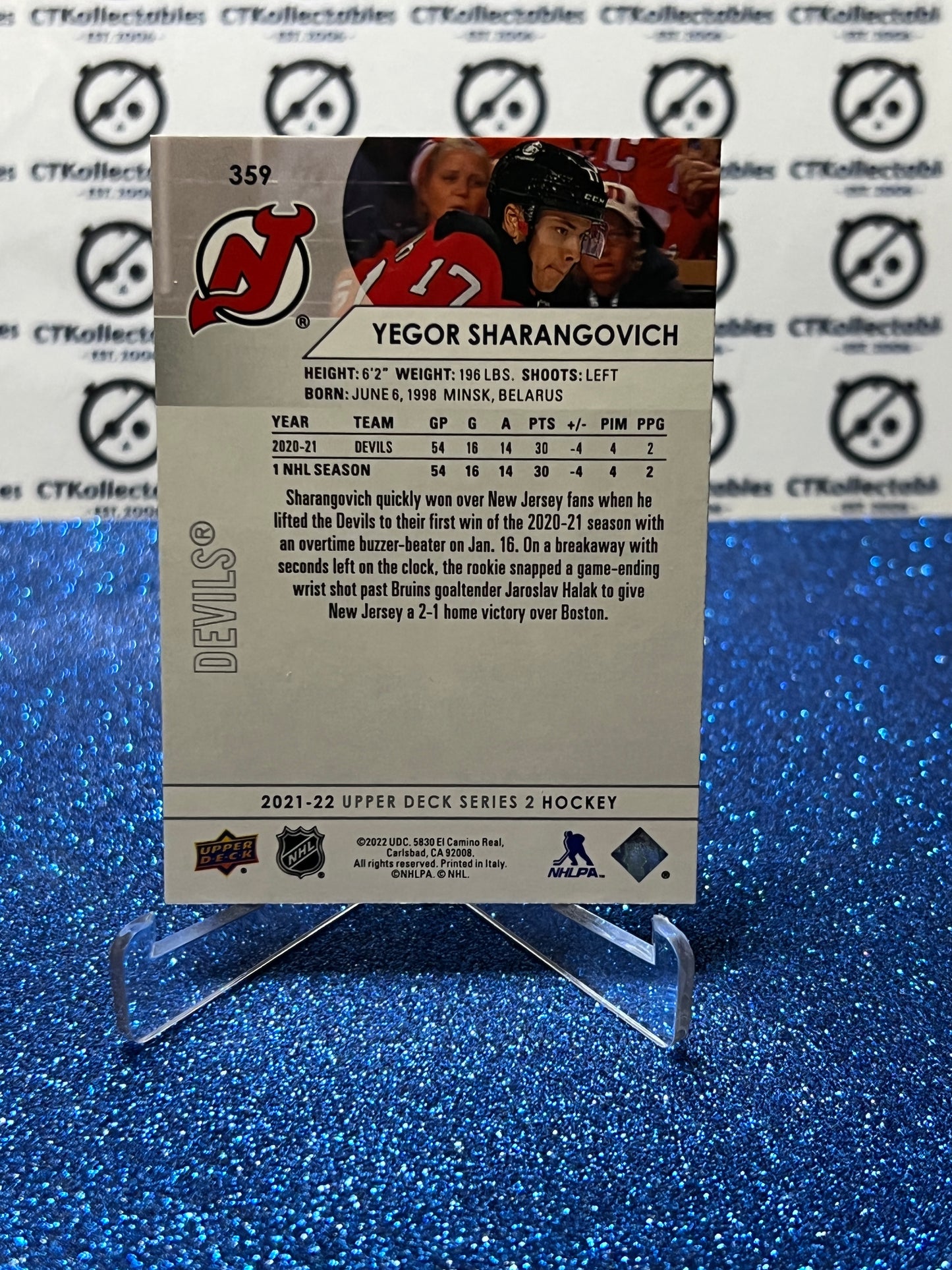 2021-22 UPPER DECK YEGOR SHARANGOVICH # 359 ROOKIE NEW JERSEY DEVILS HOCKEY CARD