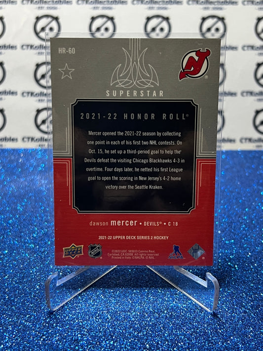 2021-22 UPPER DECK DAWSON MERCER # HR-60 ROOKIE NEW JERSEY DEVILS HOCKEY CARD
