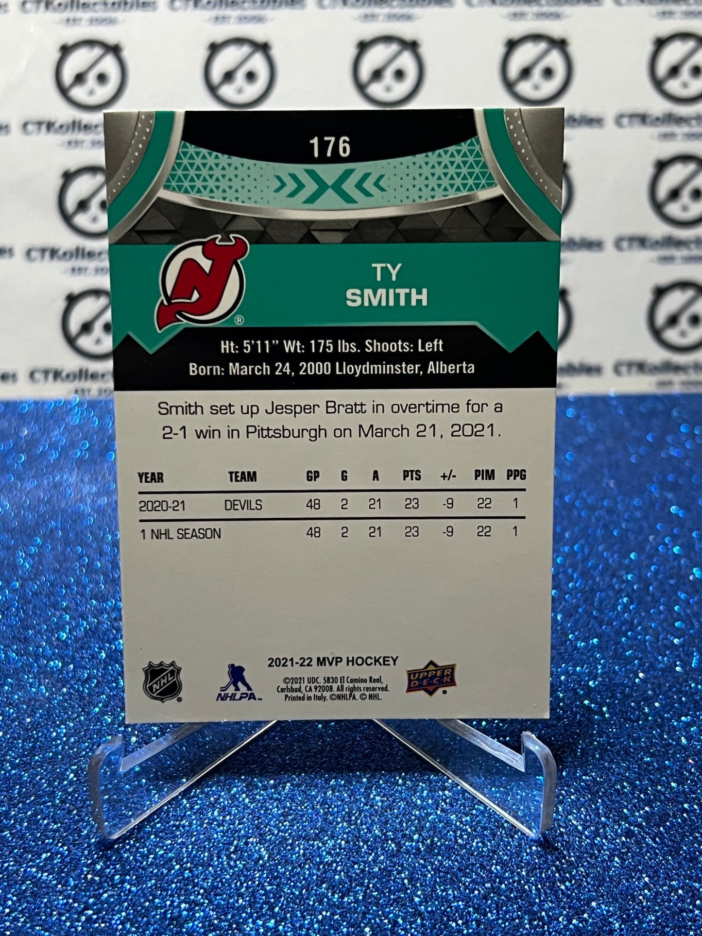 2021-22 UPPER DECK MVP TY SMITH # 176 ROOKIE NEW JERSEY DEVILS HOCKEY CARD