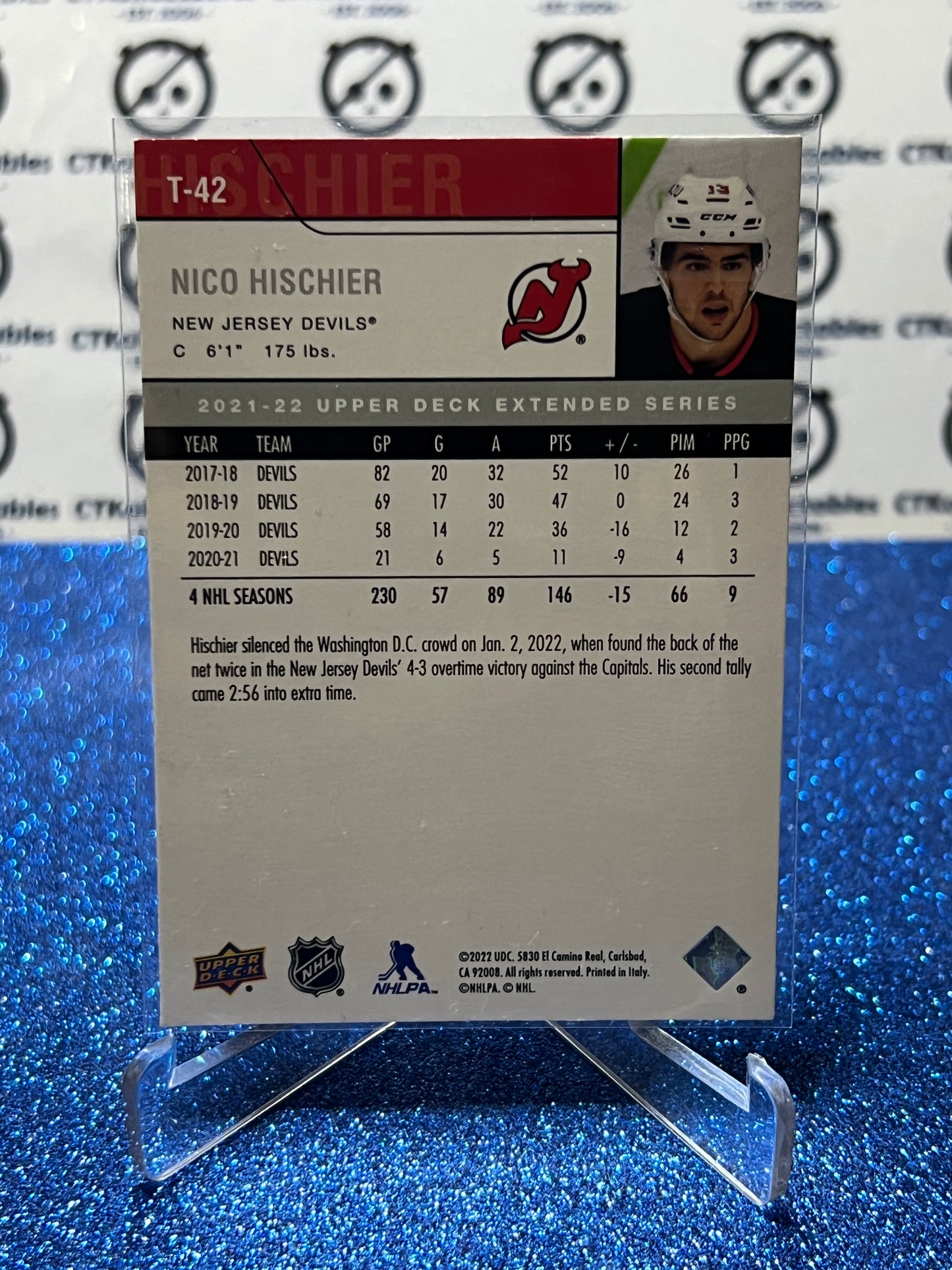 2021-22 UPPER DECK NICO HISCHIER # T-42 RETRO NEW JERSEY DEVILS HOCKEY CARD