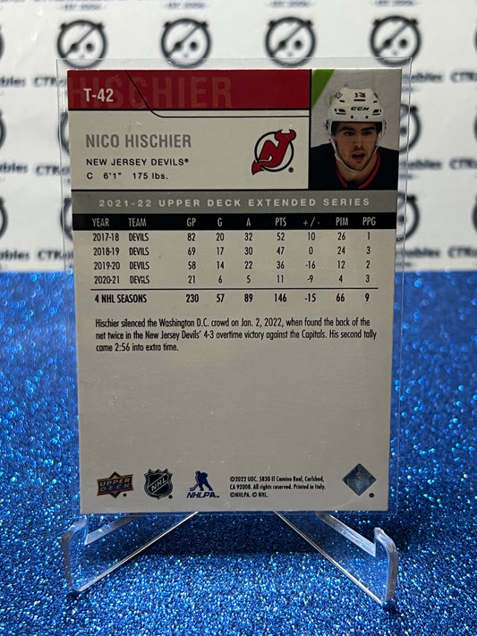 2021-22 UPPER DECK NICO HISCHIER # T-42 RETRO NEW JERSEY DEVILS HOCKEY CARD