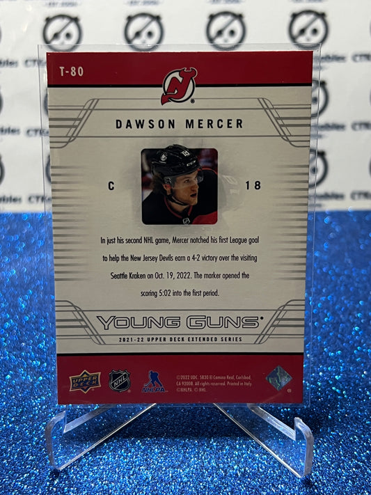 2021-22 UPPER DECK DAWSON MERCER # T-80 YOUNG GUNS ROOKIE NEW JERSEY DEVILS HOCKEY CARD