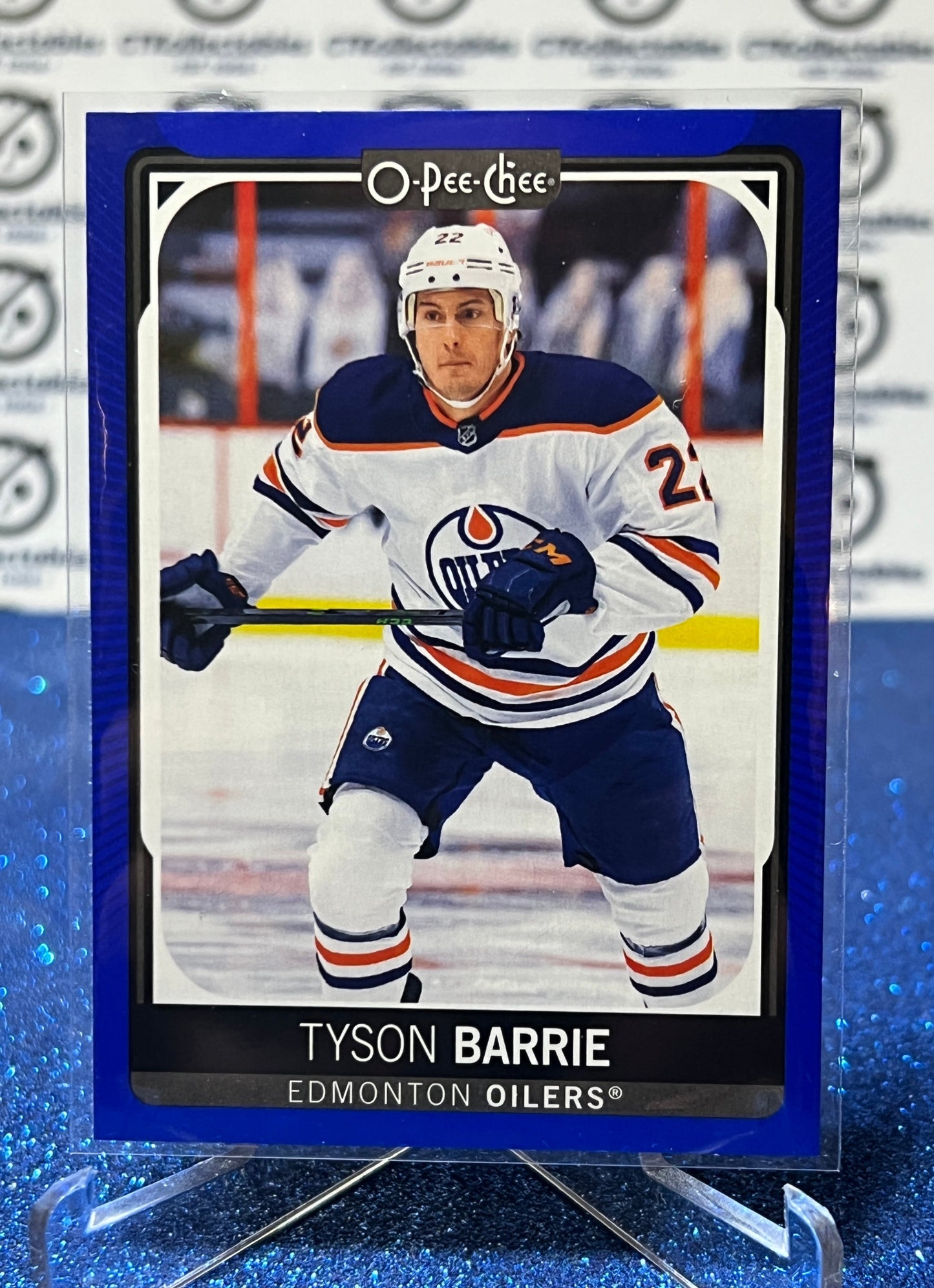 2021-22 O-PEE-CHEE TYSON BARRIE # 62 BLUE PARALLEL EDMONTON OILERS HOCKEY NHL CARD