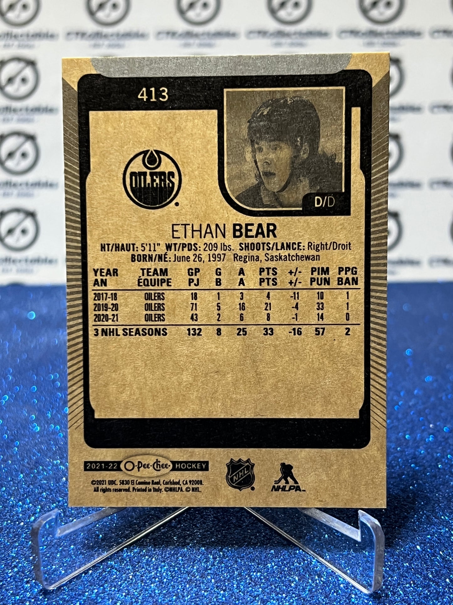 2021-22 O-PEE-CHEE ETHAN BEAR # 413 EDMONTON OILERS HOCKEY NHL CARD