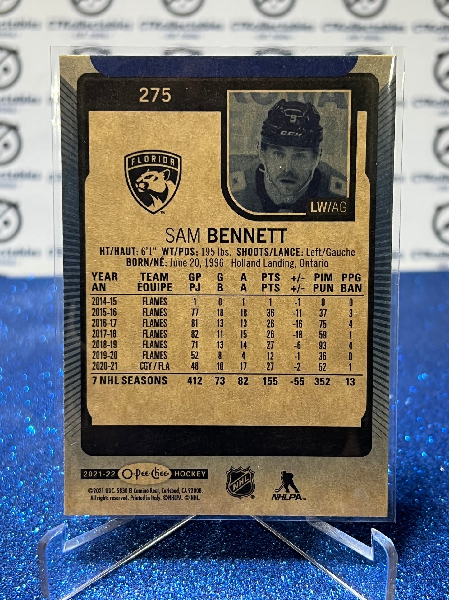 2021-22 O-PEE-CHEE SAM BENNETT # 275 BLUE PARALLEL FLORIDA PANTHERS NHL HOCKEY CARD