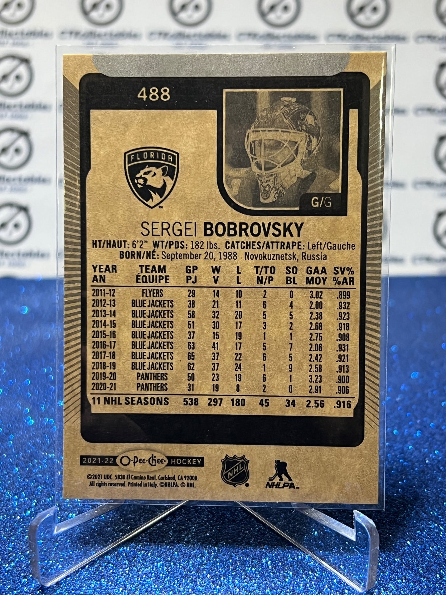 2021-22 O-PEE-CHEE SERGEI BOBROVSKY # 488 FLORIDA PANTHERS NHL HOCKEY CARD