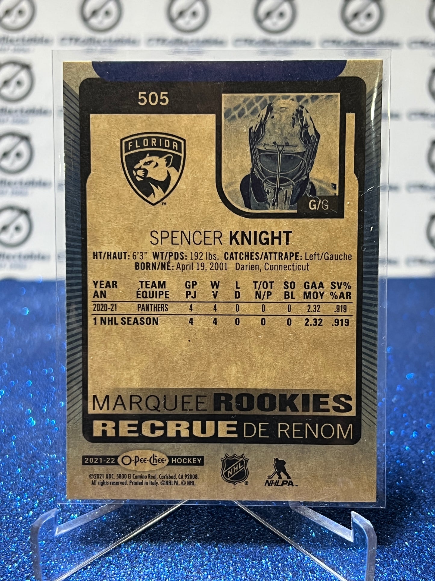 2021-22 O-PEE-CHEE SPENCER KNIGHT # 505 MARQUEE ROOKIE BLUE PARALLEL FLORIDA PANTHERS NHL HOCKEY CARD