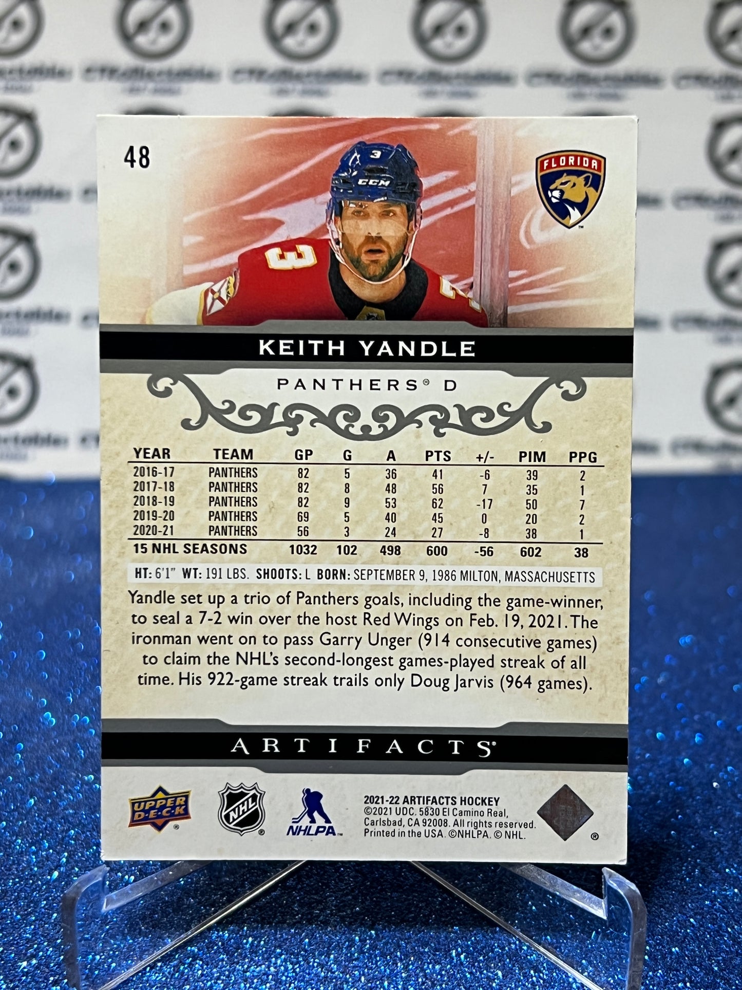 2021-22 UPPER DECK ARTIFACTS KEITH YANDLE # 48 FLORIDA PANTHERS NHL HOCKEY CARD