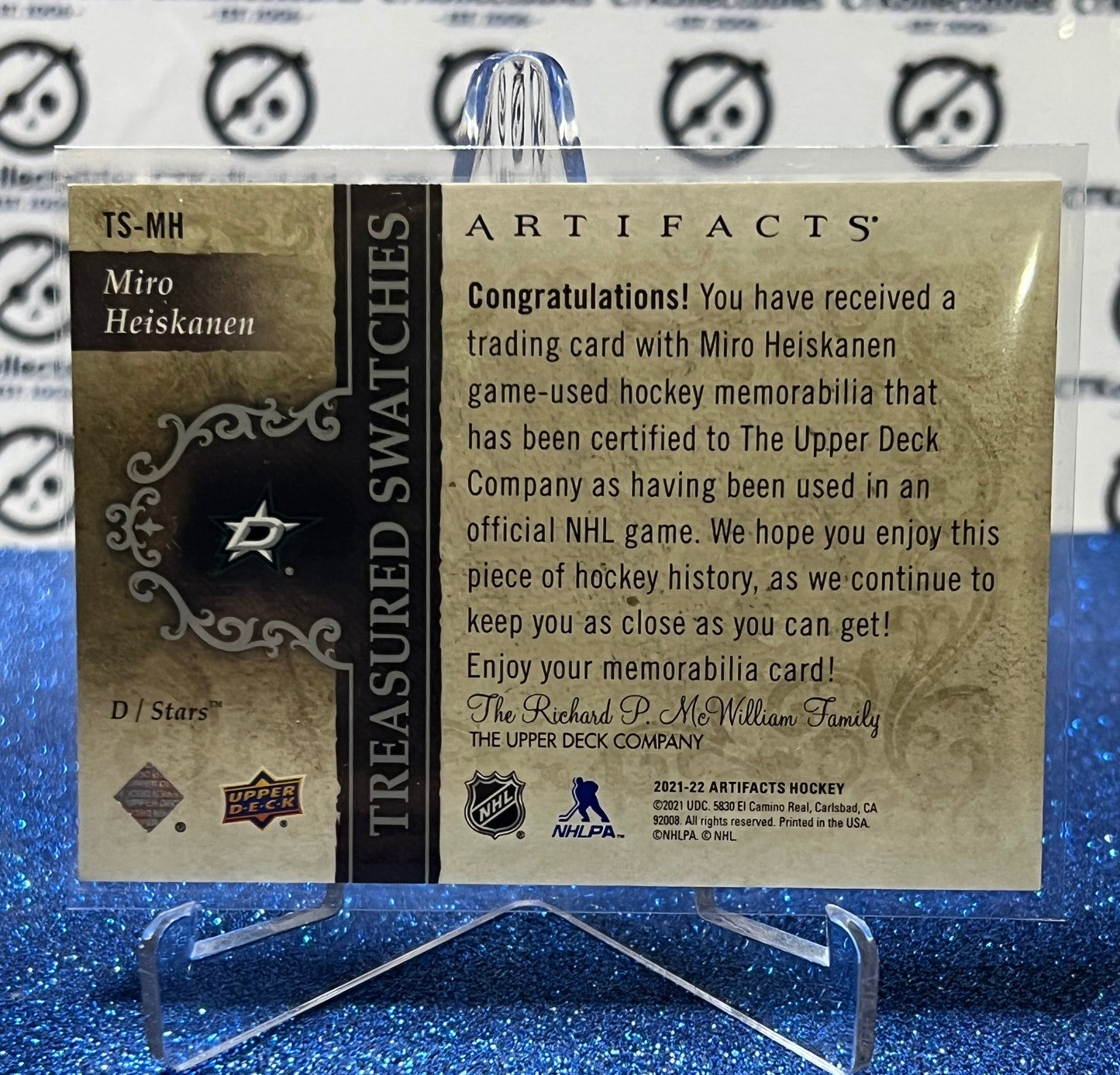 2021-22 UPPER DECK ARTIFACTS MIRO HEISKANEN # TS-MH RELIC DALLAS STARS HOCKEY CARD