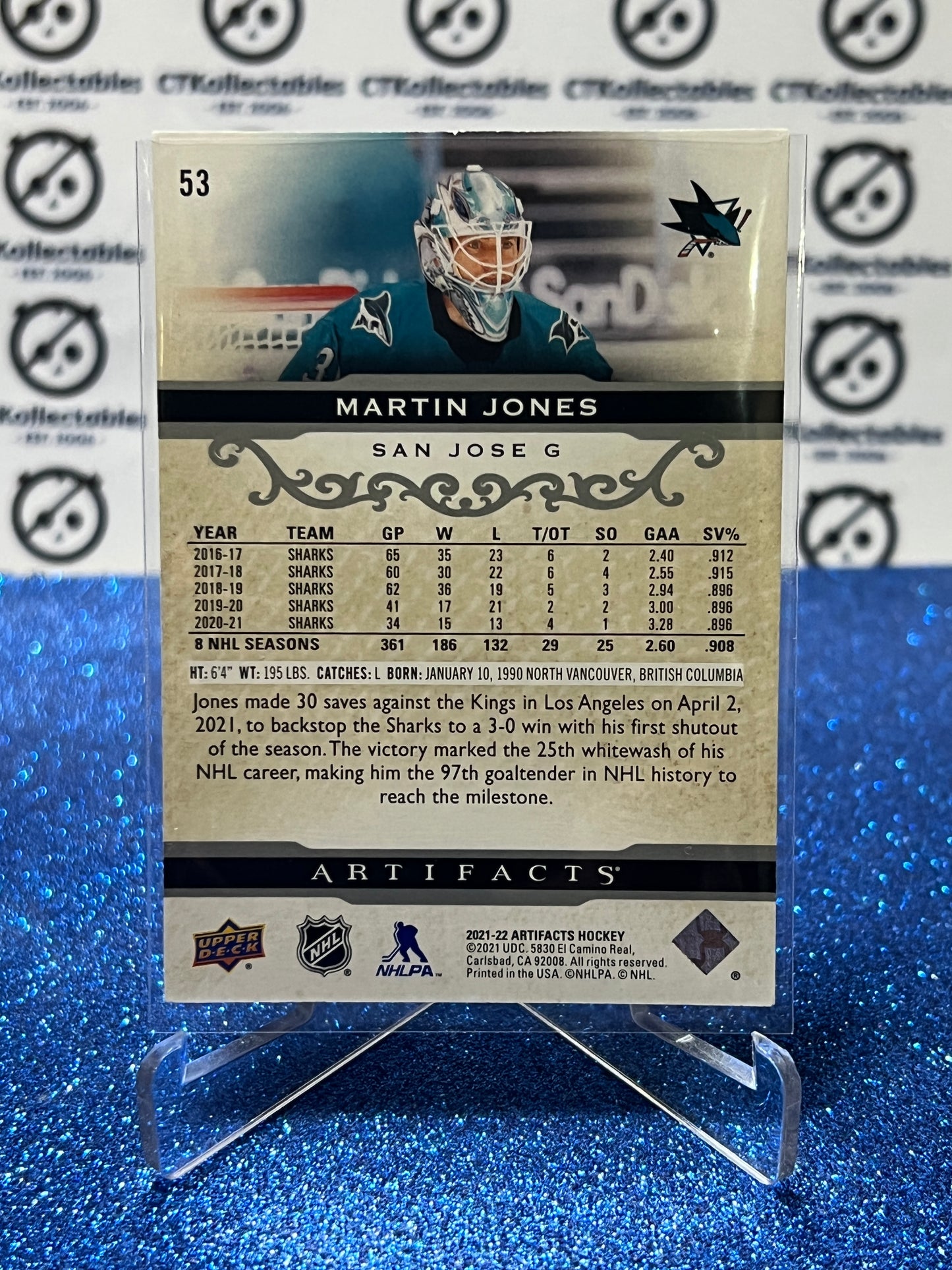 2021-22 UPPER DECK ARTIFACTS MARTIN JONES # 53 SAN JOSE SHARKS HOCKEY CARD