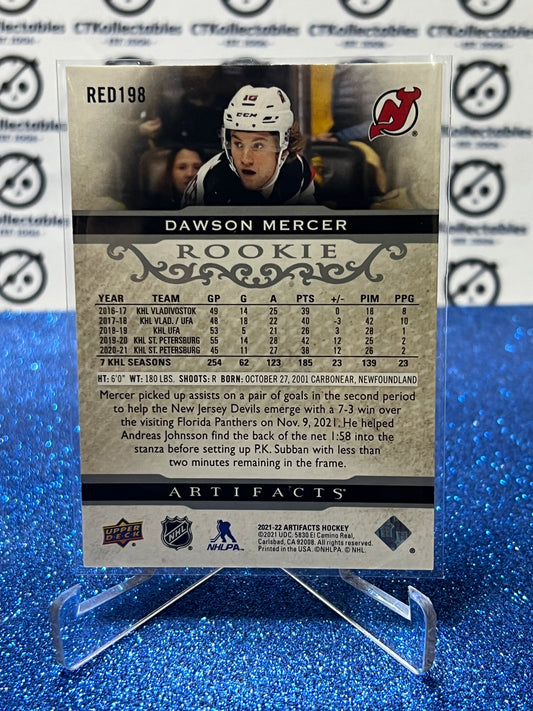 2021-22 UPPER DECK ARTIFACTS DAWSON MERCER # RED198 ROOKIE /499 NEW JERSEY DEVILS HOCKEY CARD