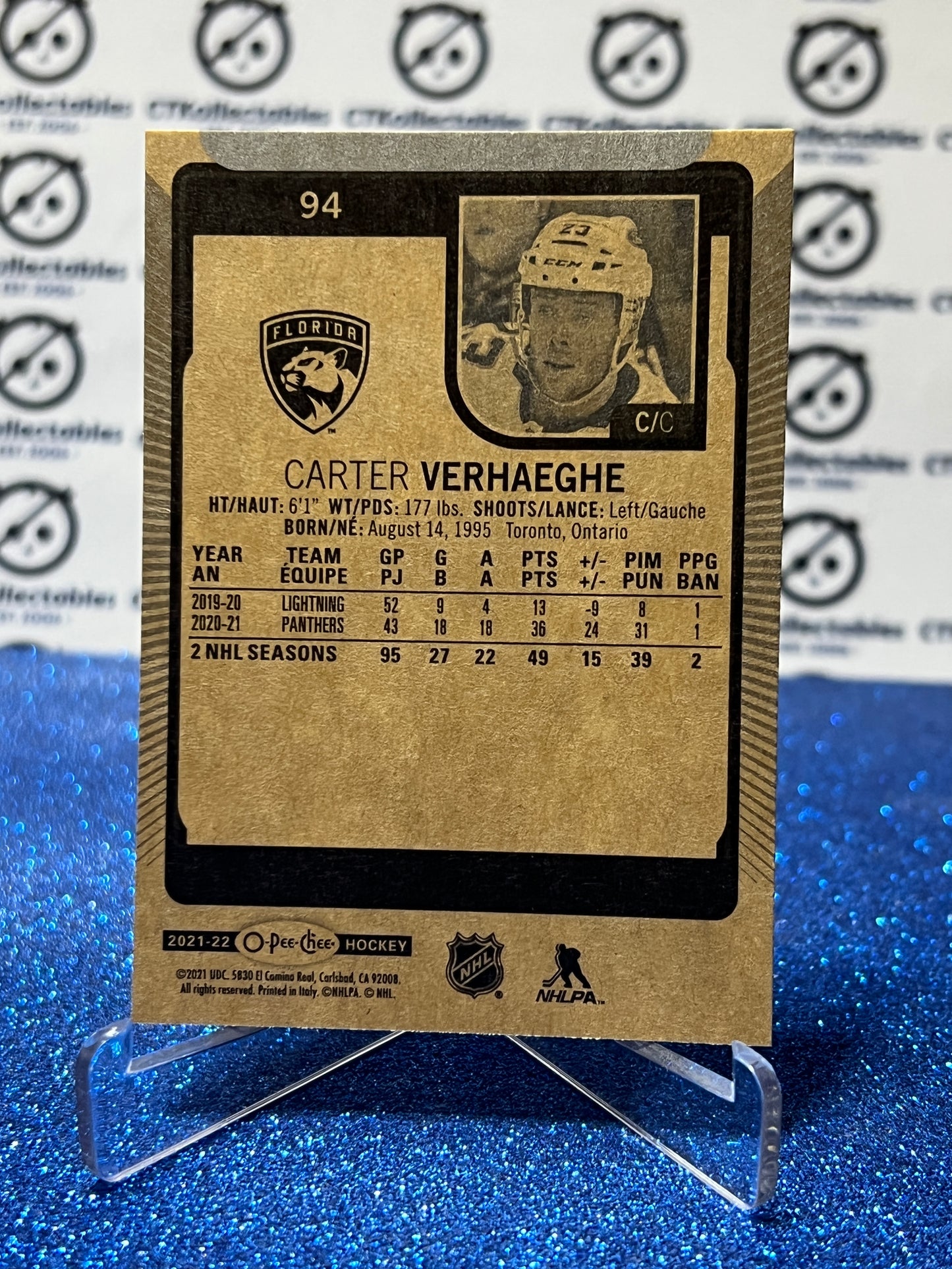 2021-22 O-PEE-CHEE CARTER VERHAEGHE # 94 FLORIDA PANTHERS NHL HOCKEY CARD