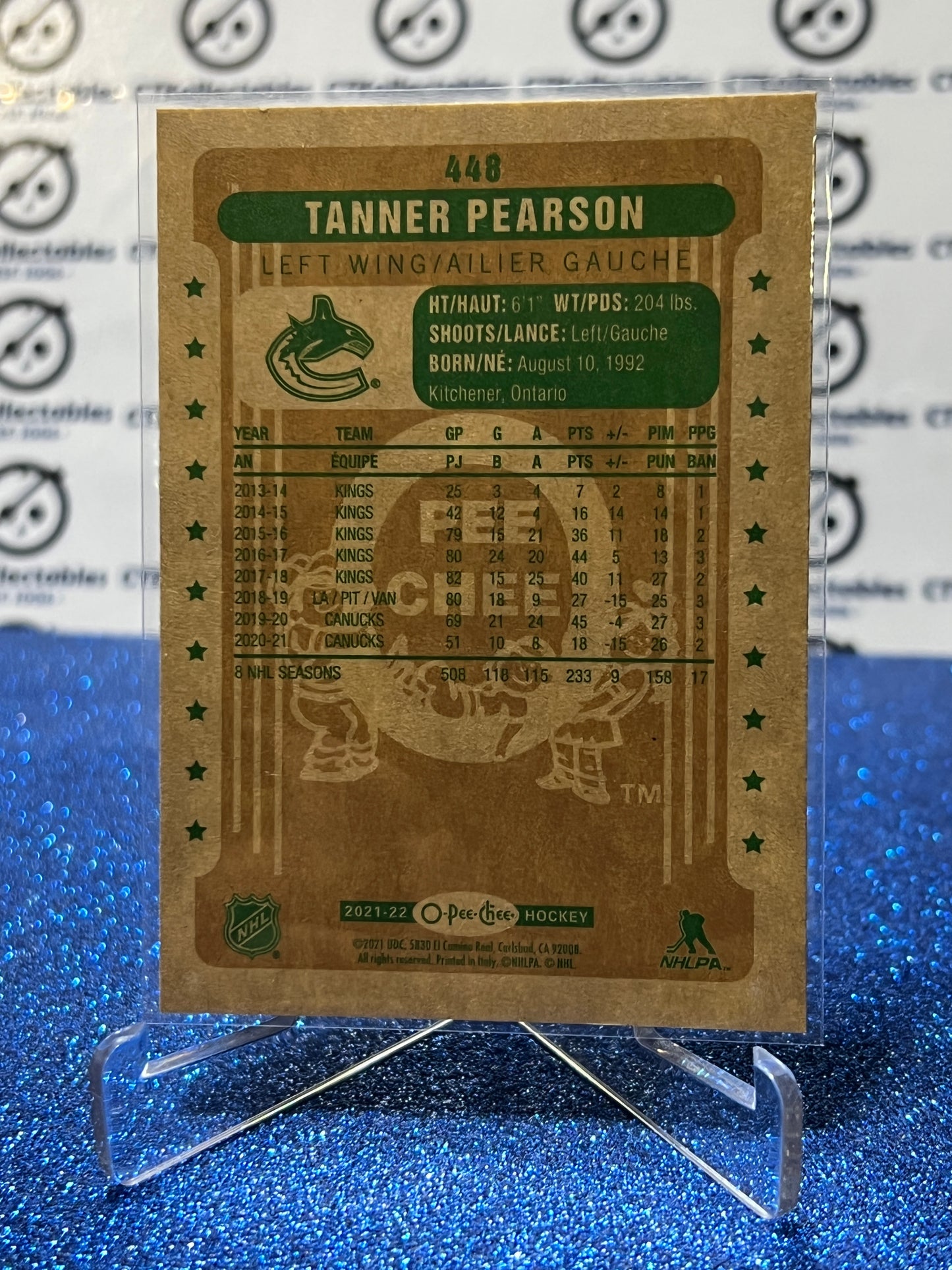 2021-22 O-PEE-CHEE TANNER PEARSON # 448 RETRO VANCOUVER CANUCKS NHL HOCKEY TRADING CARD