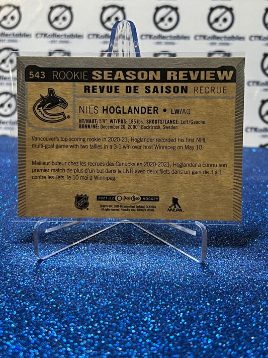 2021-22 O-PEE-CHEE NILS HOGLANDER # 543 ROOKIE SEASON REVIEW VANCOUVER CANUCKS NHL HOCKEY TRADING CARD