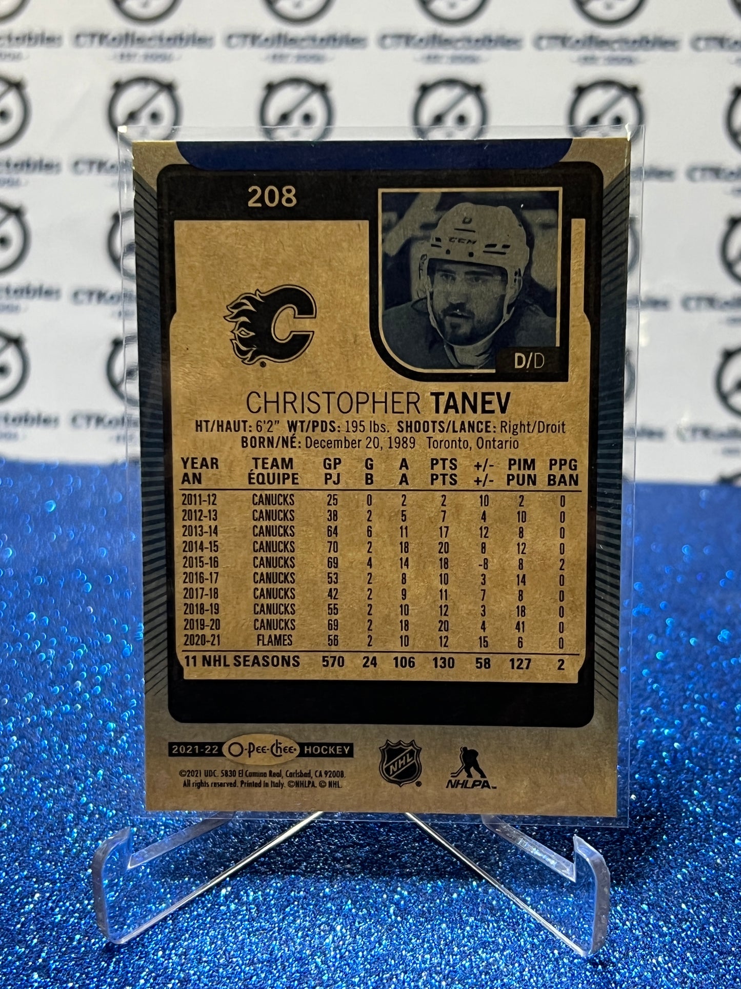 2021-22 O-PEE-CHEE CHRISTOPHER TANEV # 208 BLUE CALGARY FLAMES NHL HOCKEY TRADING CARD