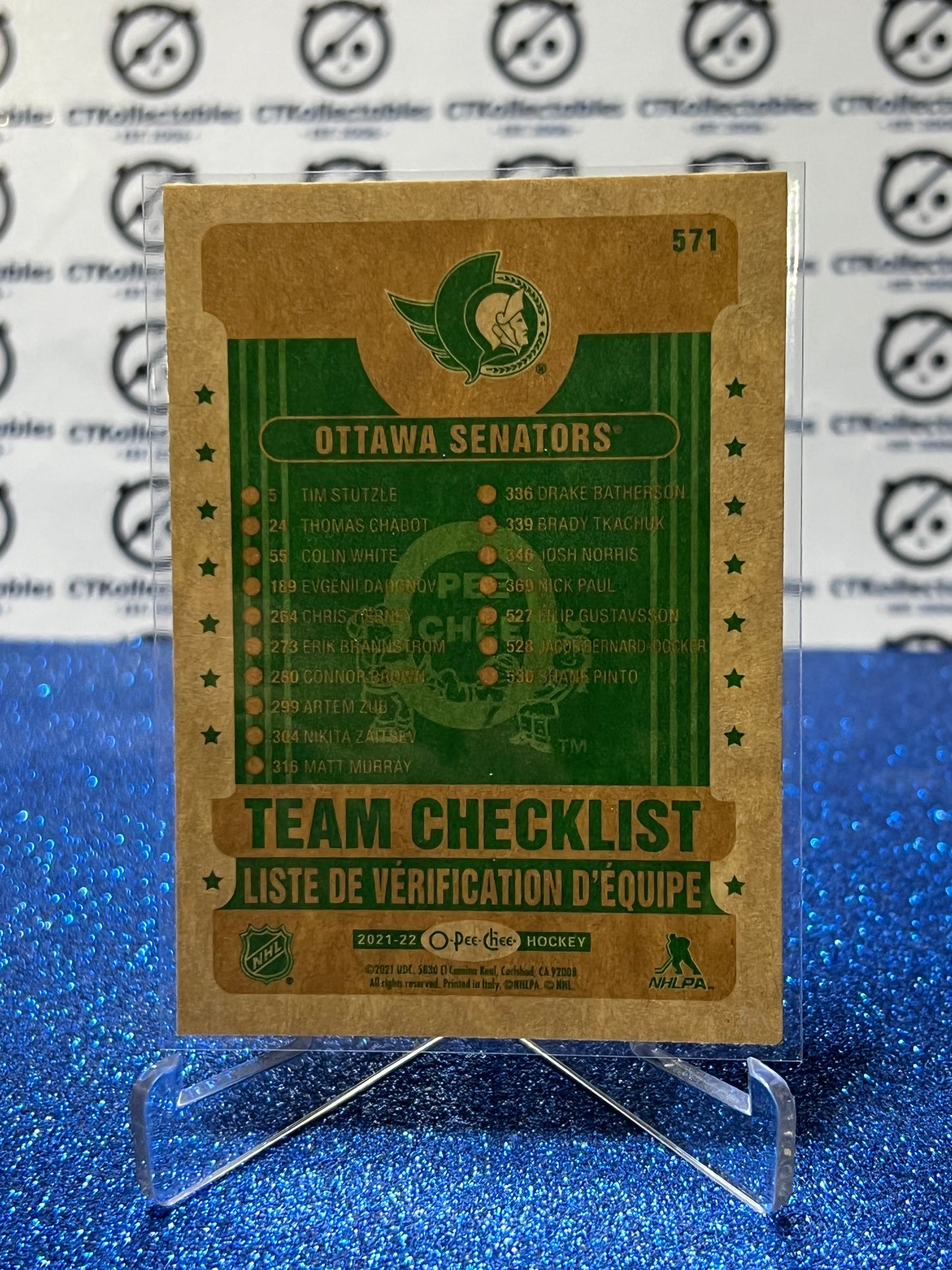 2021-22 O-PEE-CHEE TEAM CHECKLIST # 571 RETRO OTTAWA SENATORS NHL HOCKEY TRADING CARD