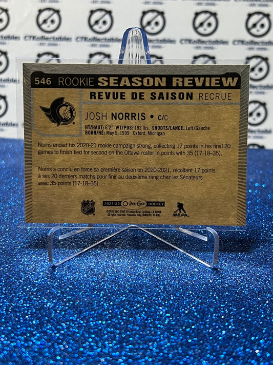 2021-22 O-PEE-CHEE JOSH NORRIS # 546 ROOKIE SEASON REVIEW OTTAWA SENATORS NHL HOCKEY TRADING CARD