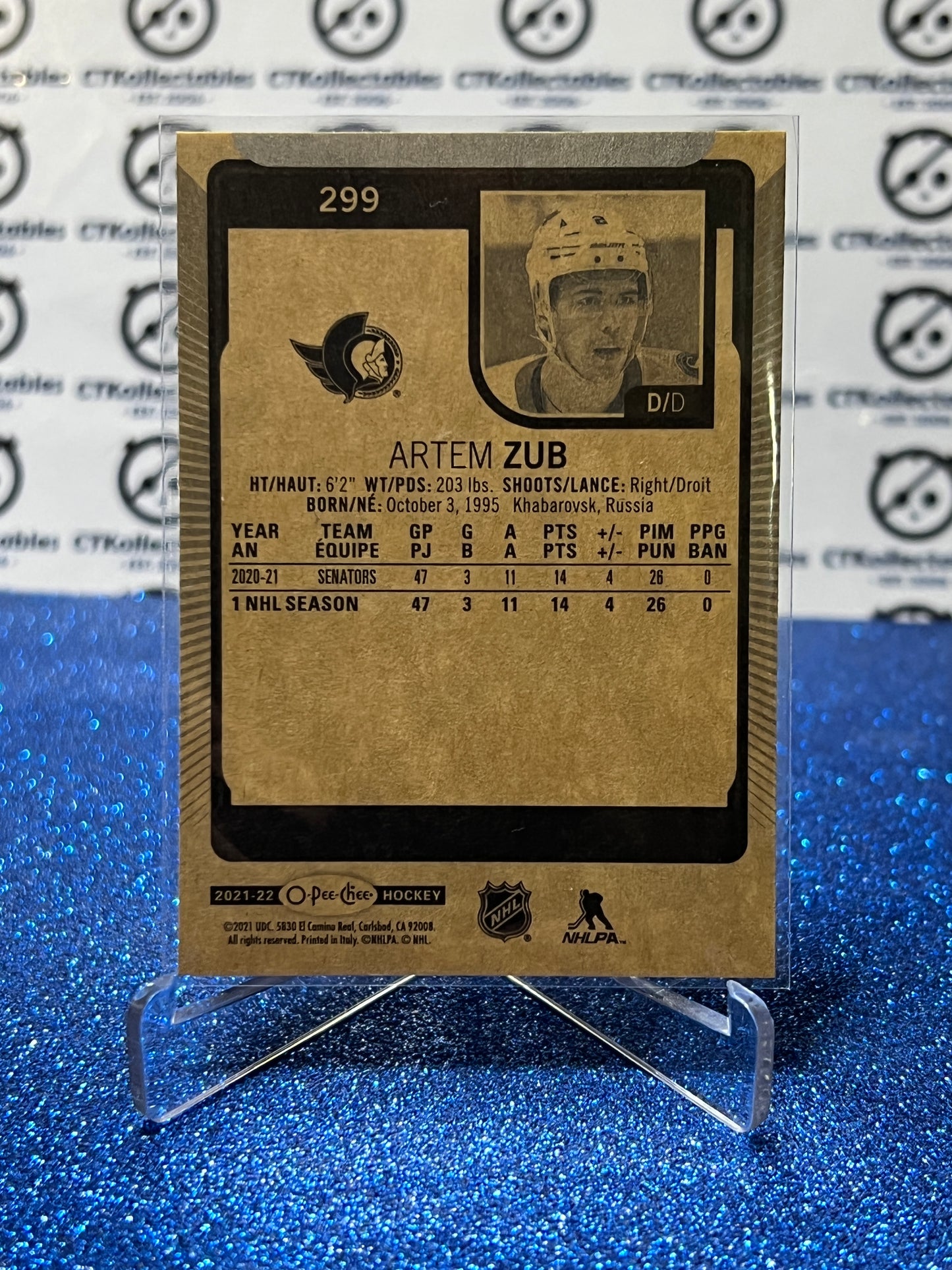 2021-22 O-PEE-CHEE ARTEM ZUB # 299 ROOKIE OTTAWA SENATORS NHL HOCKEY TRADING CARD