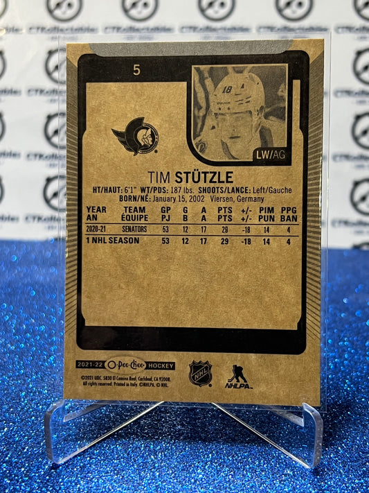 2021-22 O-PEE-CHEE TIM STUTZLE # 5 ROOKIE OTTAWA SENATORS NHL HOCKEY TRADING CARD