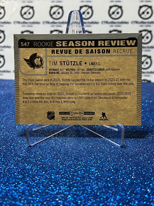 2021-22 O-PEE-CHEE TIM STUTZLE # 547 ROOKIE SEASON REVIEW OTTAWA SENATORS NHL HOCKEY TRADING CARD