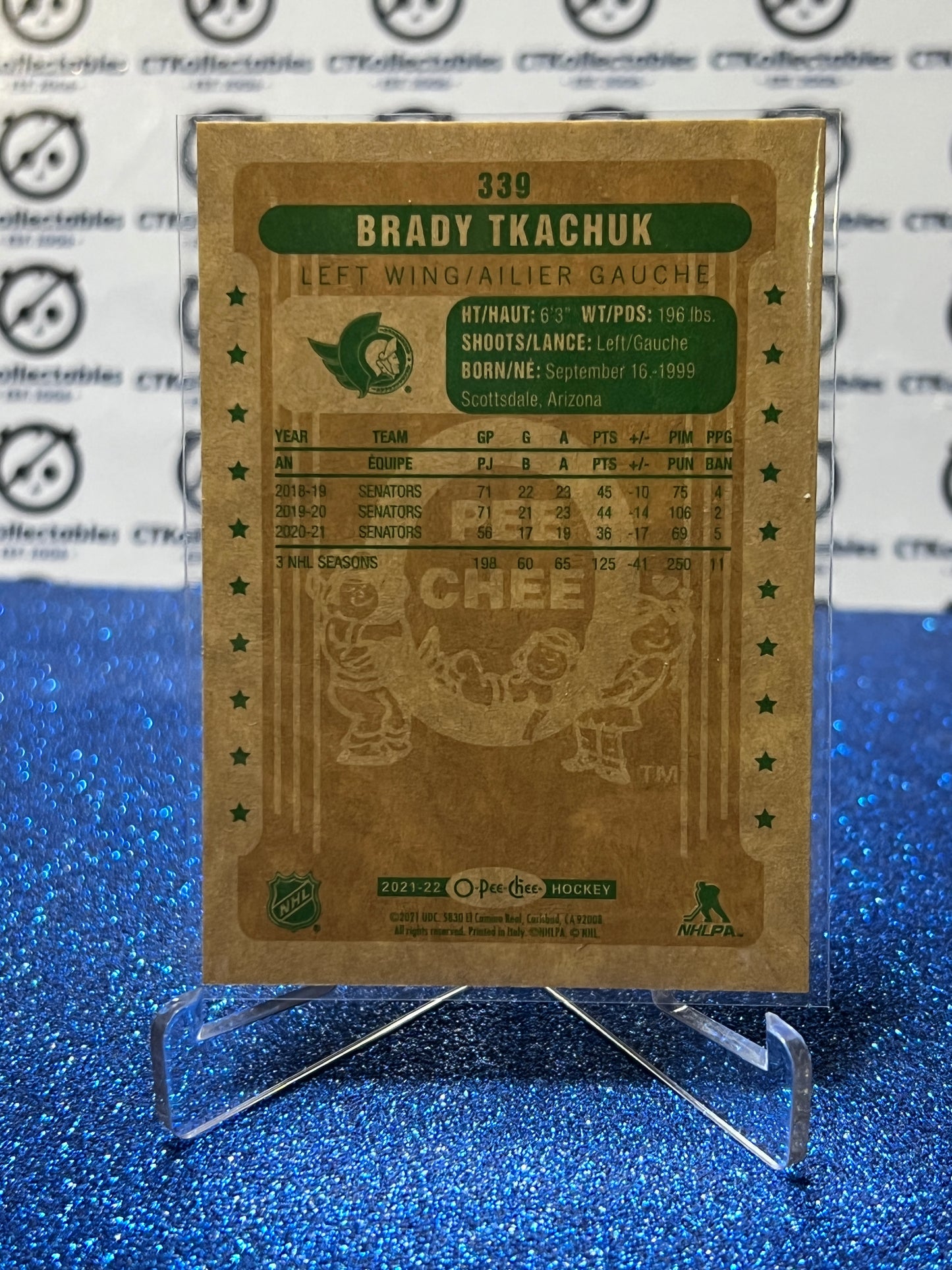 2021-22 O-PEE-CHEE BRADY TKACHUK # 339 RETRO OTTAWA SENATORS NHL HOCKEY TRADING CARD