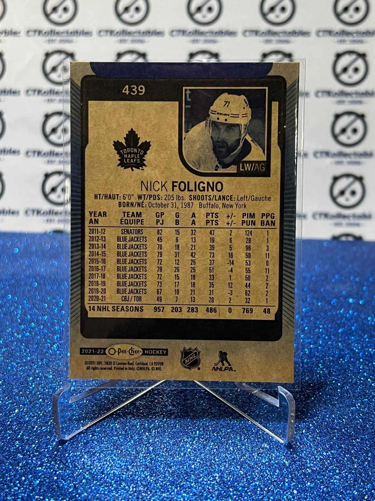2021-22 O-PEE-CHEE NICK FOLIGNO # 439 BLUE TORONTO MAPLE LEAFS NHL HOCKEY TRADING CARD