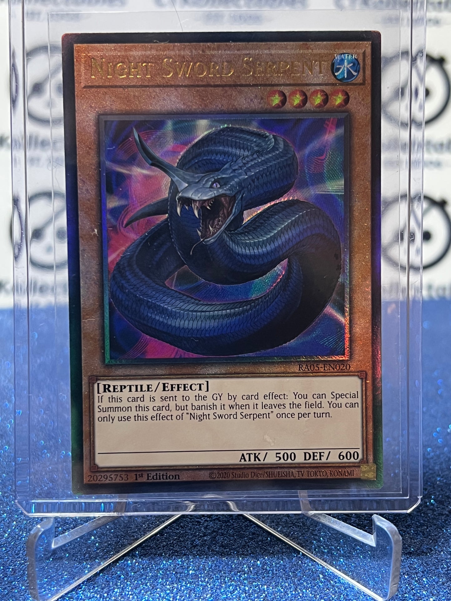 YU-GI-OH! RARITY COLLECTION NIGHT SWORD SERPENT # RAO5-EN020 PLATINUM ULTRA RARE EMBOSSED GOLD 1ST EDITION TCG CARD