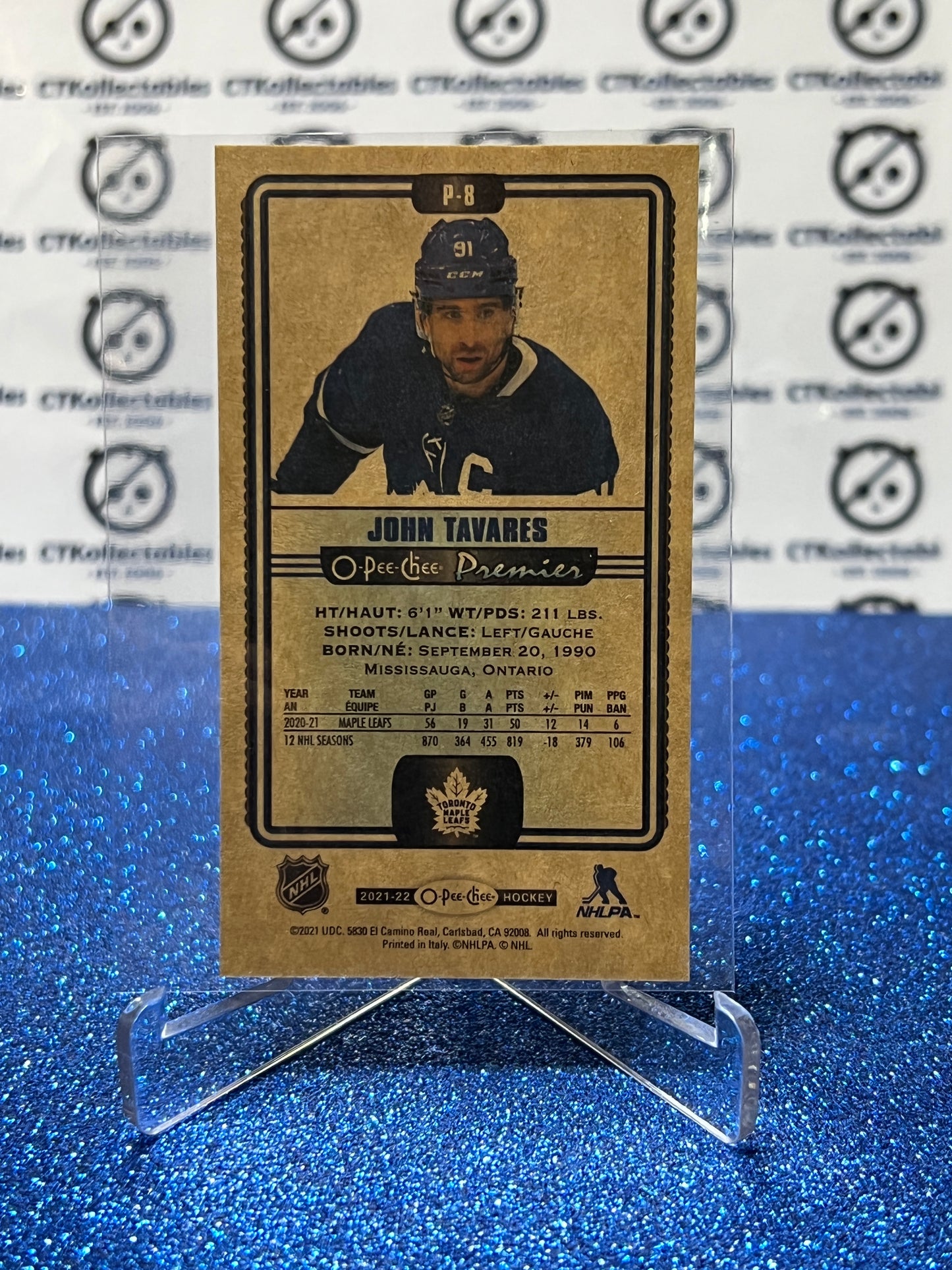 2021-22 O-PEE-CHEE PREMIER JOHN TAVARES # P-8 TALLBOYS TORONTO MAPLE LEAFS NHL HOCKEY TRADING CARD