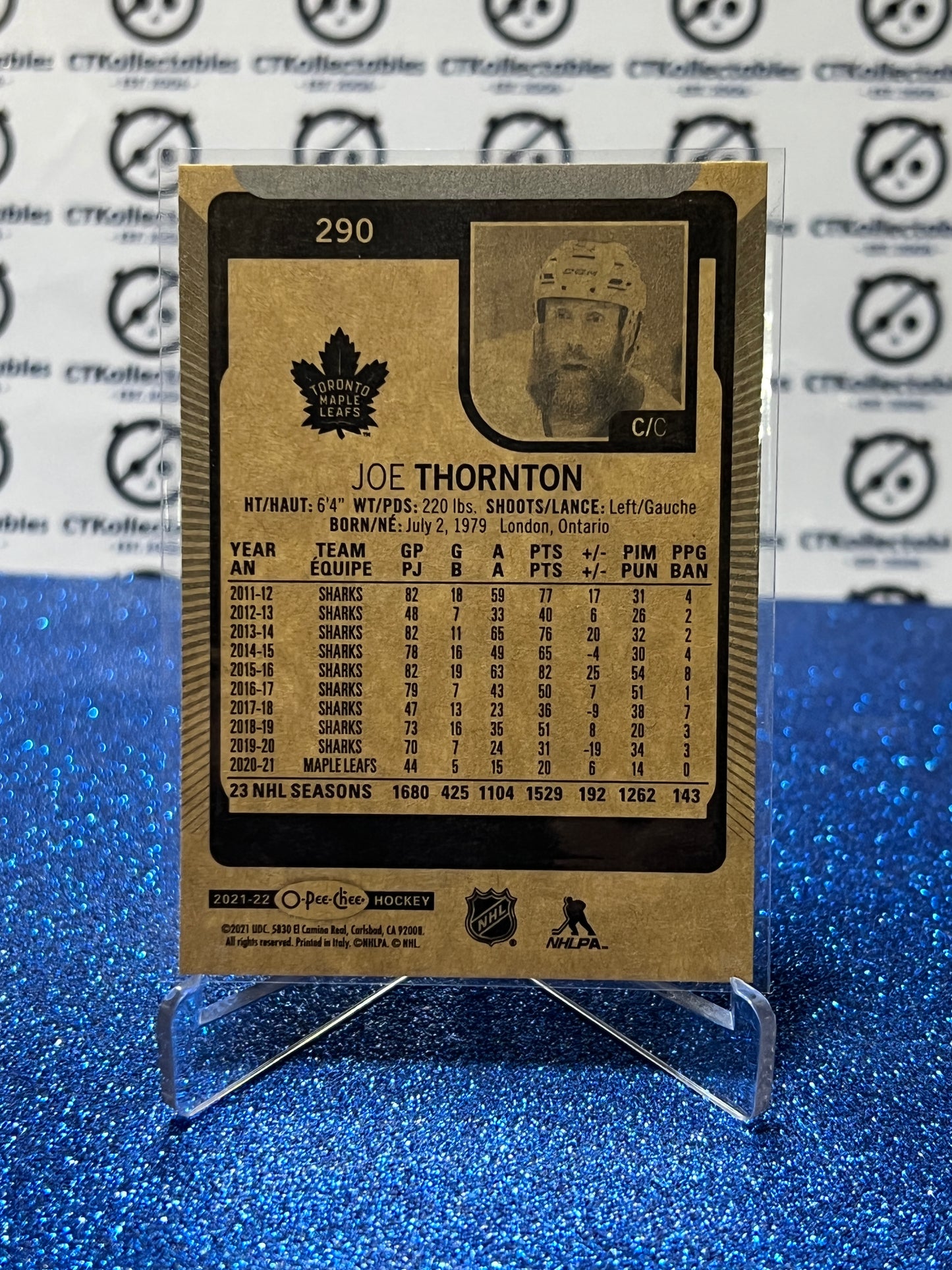 2021-22 O-PEE-CHEE JOE THORNTON # 290 TORONTO MAPLE LEAFS NHL HOCKEY TRADING CARD