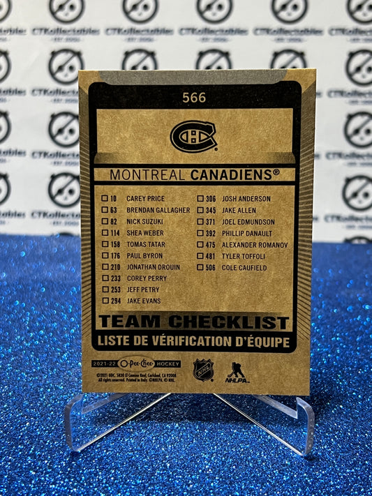 2021-22 O-PEE-CHEE TEAM CHECKLIST # 566 MONTREAL CANADIENS NHL HOCKEY TRADING CARD