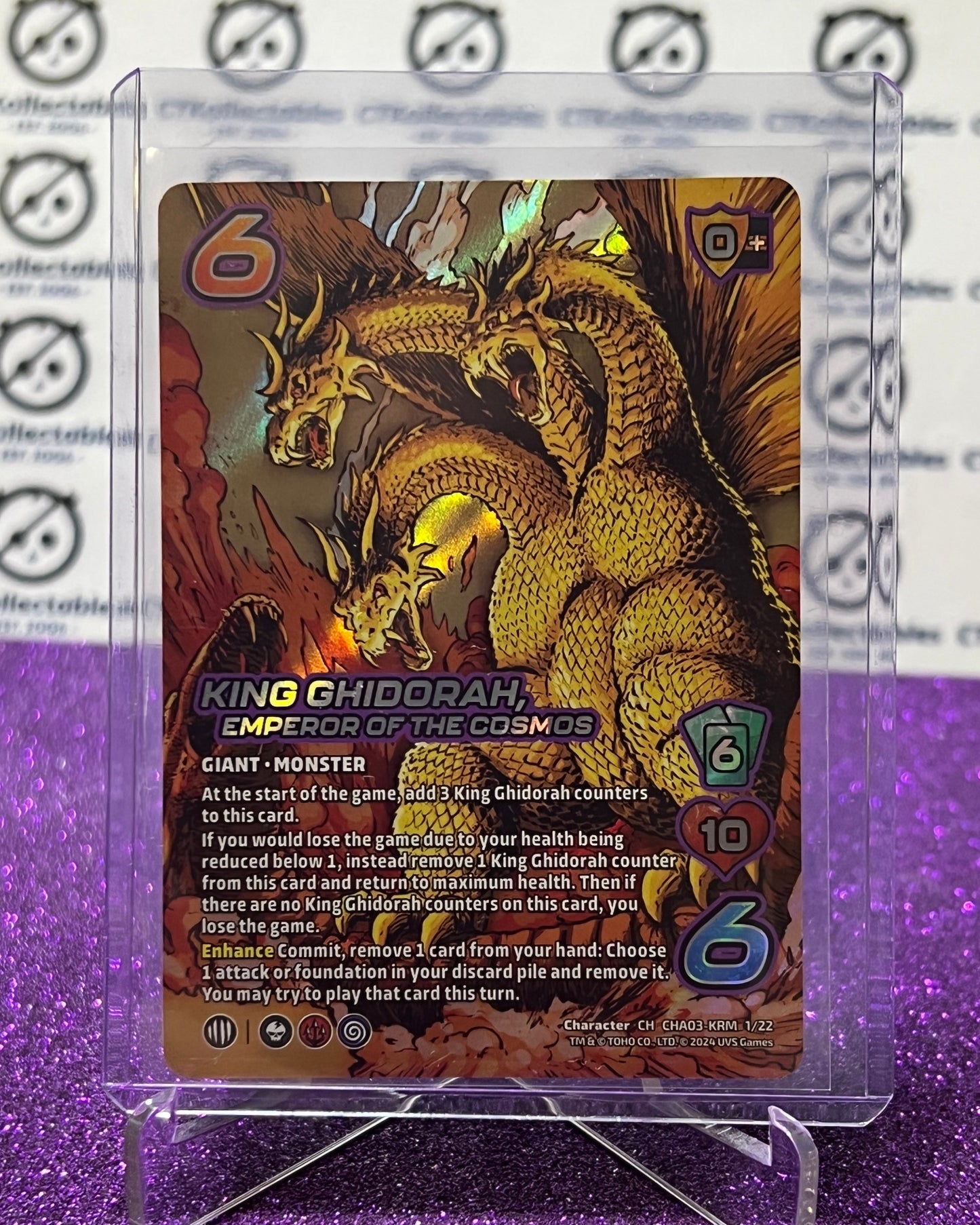 2024 UNIVERSUS GODZILLA KING GHIDORAH, EMPEROR OF THE COSMOS # CHA03-KRM 1/22 FOIL GAME TRADING CARD