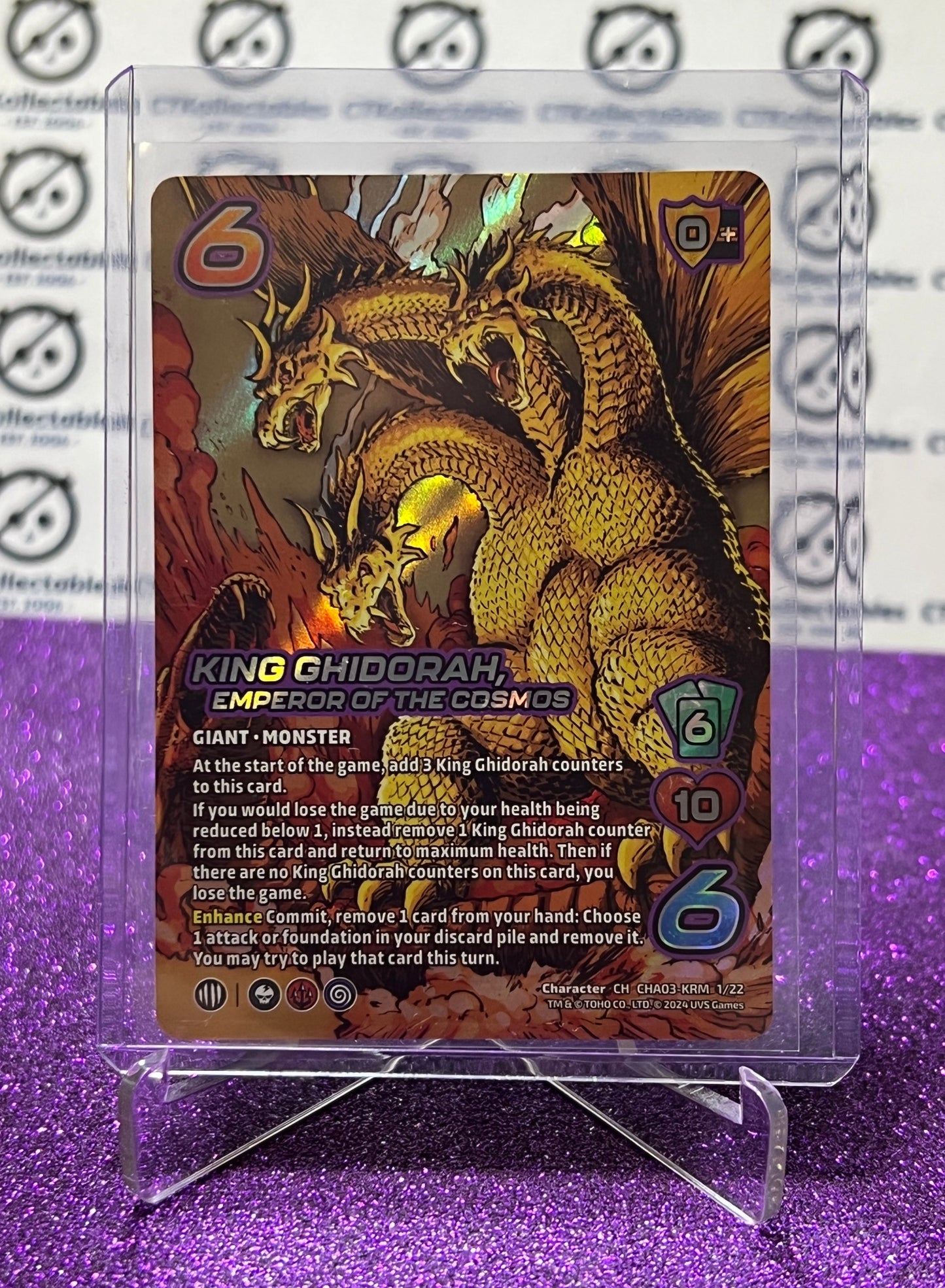 2024 UNIVERSUS GODZILLA KING GHIDORAH, EMPEROR OF THE COSMOS # CHA03-KRM 1/22 FOIL GAME TRADING CARD